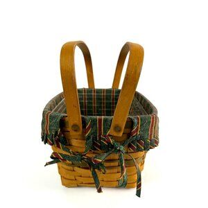 Longaberger 1995 Cranberry Basket 9" Square w/ Swivel Handles Liner & Protector